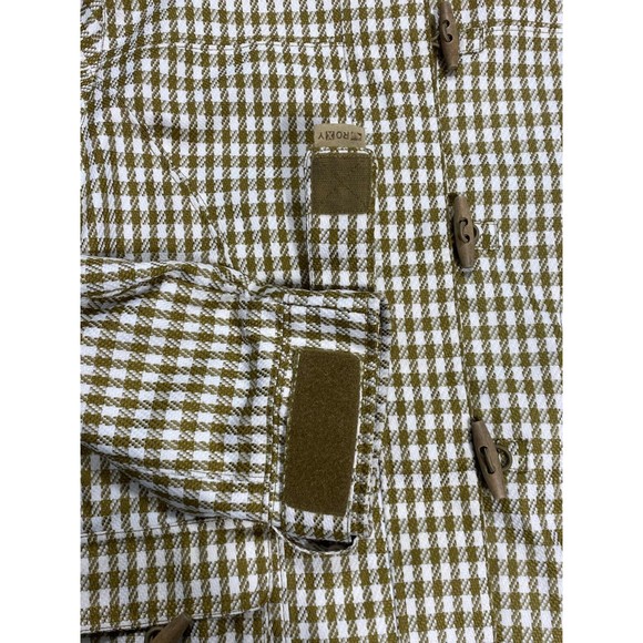 Roxy 5000 Snow Jacket Women Large Gold Cream Checkered Fur Hood Long Sleeve - Picture 7 of 15